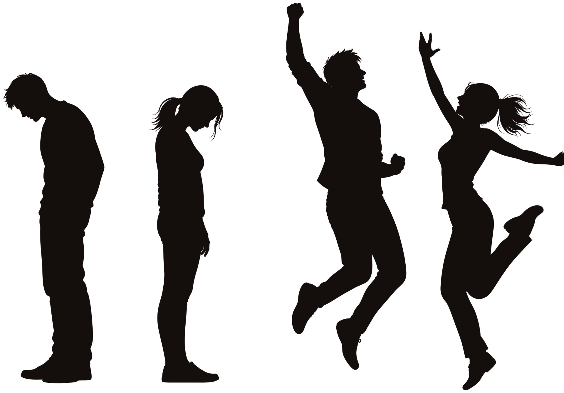 Deux silhouettes accablées, puis deux silhouettes qui bondissent de joie